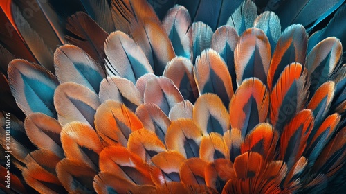 Colorful feathers with intricate patterns showcasing nature's beauty in close...