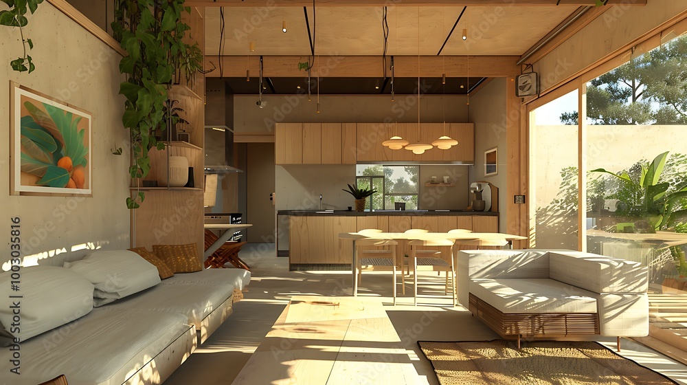 Fototapeta premium Mixing gentle colors in a simple ecologic house