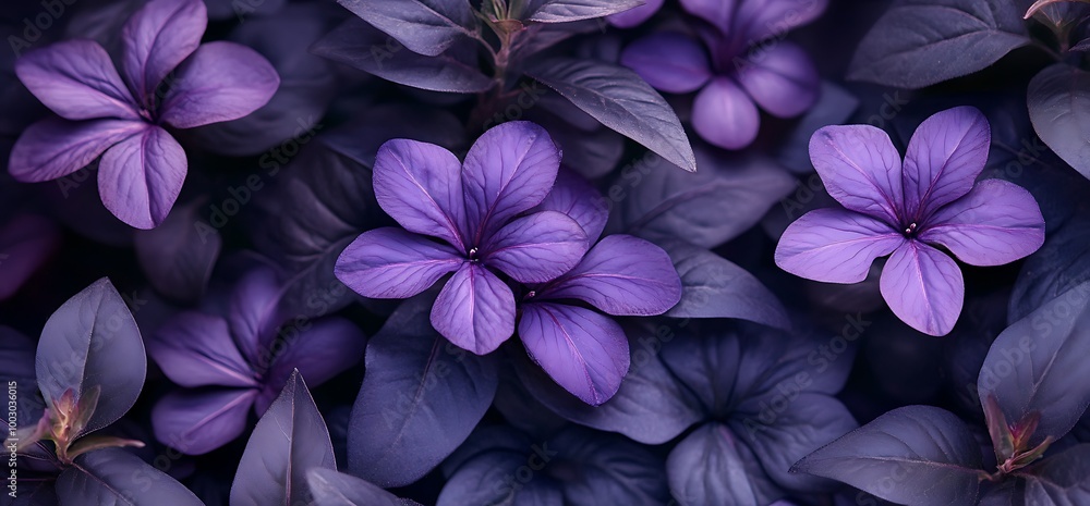 Purple Flowers and Leaves Close-up. Purple Flowers and Leaves Close-up.