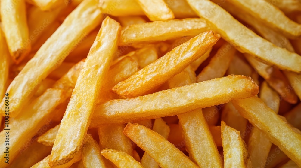 Freshly cooked golden French fries arranged in a delightful pattern on a serving platter Freshly cooked golden French fries arranged in a delightful pattern on a serving platter
