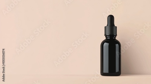 Sleek black dropper bottle on a light background used for essential oils or l...