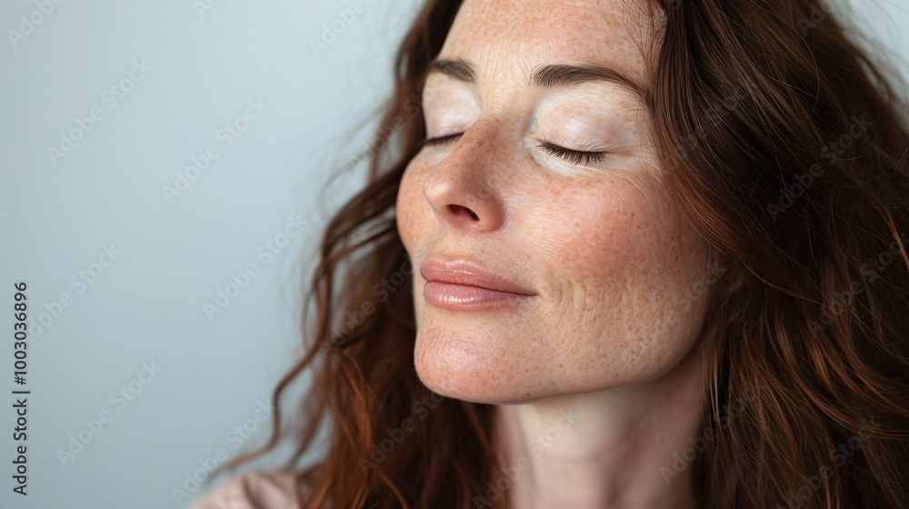 Mature lady close up portrait. Healthy face skin care beauty, middle age skincare cosmetics, cosmetology concept. Mid aged woman banner concept with copy space Mature lady close up portrait. Healthy face skin care beauty, middle age skincare cosmetics, cosmetology concept. Mid aged woman banner concept with copy space