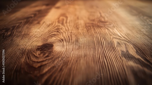 rustic wooden table surface with intricate grain patterns warm honeytoned wood soft diffused lighting enhancing texture minimalist composition with negative space photo