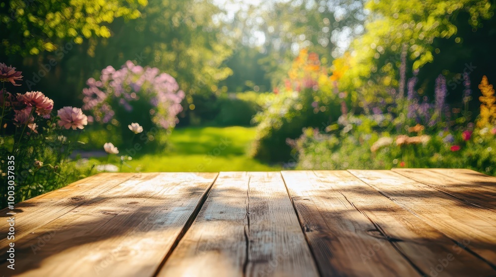 rustic wooden table blurred lush garden background summer outdoor living rustic wooden table blurred lush garden background summer outdoor living