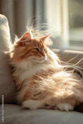 A serene ginger cat gazes out a sunlit window on a calm afternoon