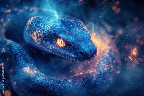 magical snake with mystical aura, a symbol of the new year, showcased in a creative banner against a mystical backdrop photo