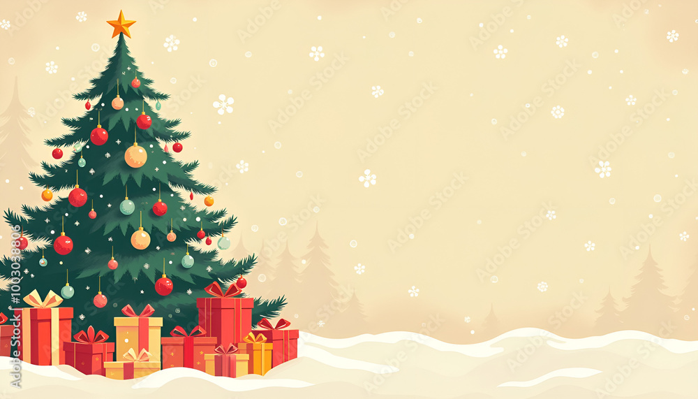 Cheerful Christmas tree with colorful gifts symbolizing holiday joy with copy space Cheerful Christmas tree with colorful gifts symbolizing holiday joy with copy space