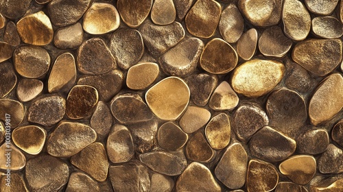 seamless pattern of shimmering golden pebbles intricate textures and shadows creating illusion of depth warm metallic tones evoking luxury and nature