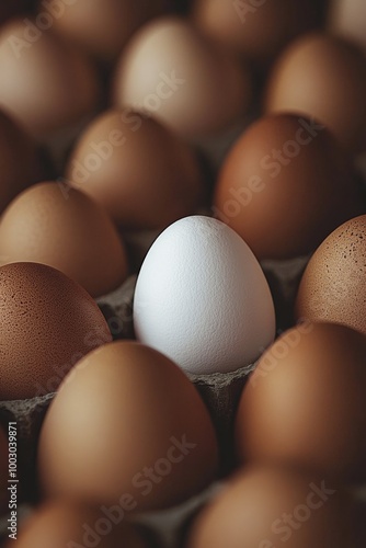 Various eggs in different shades arranged closely together on a dark surface