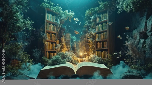 Fantasy world inside of the book. Concept of education imagination and creativity from reading books. #1003040460