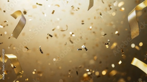 Celebratory golden confetti falling against a bright glowing background at a ...