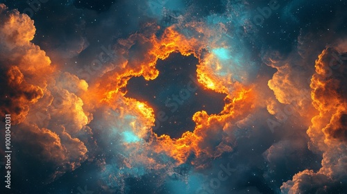 Colorful nebula swirling with vibrant orange and blue hues in the vast cosmos...