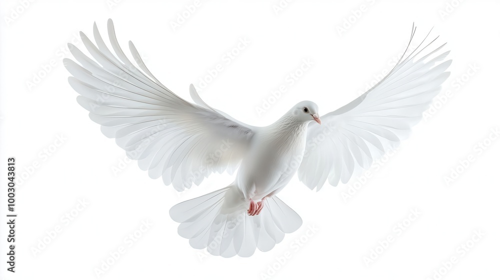 serene white dove in flight graceful wingspan soft feather details minimalist composition on pure white backdrop symbol of peace and hope serene white dove in flight graceful wingspan soft feather details minimalist composition on pure white backdrop symbol of peace and hope