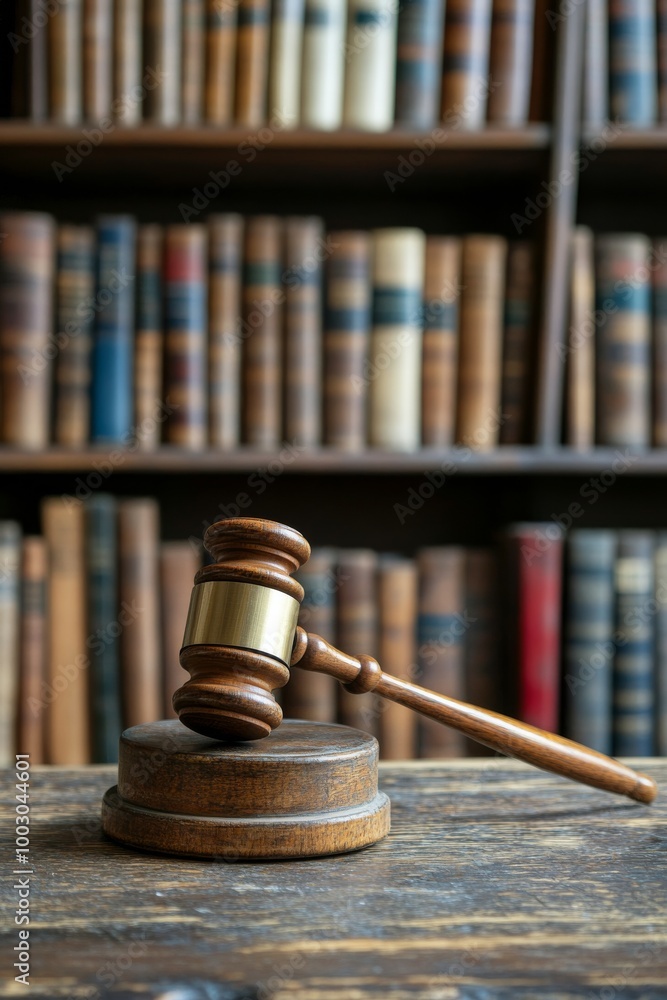Wooden gavel resting on a sound block in a law library filled with books during daylight Wooden gavel resting on a sound block in a law library filled with books during daylight