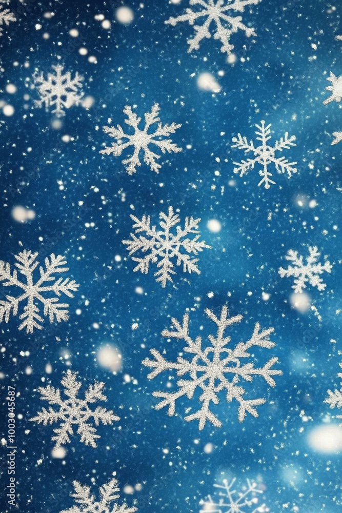 Snowflakes gently falling against a clear blue sky on a winter afternoon Snowflakes gently falling against a clear blue sky on a winter afternoon