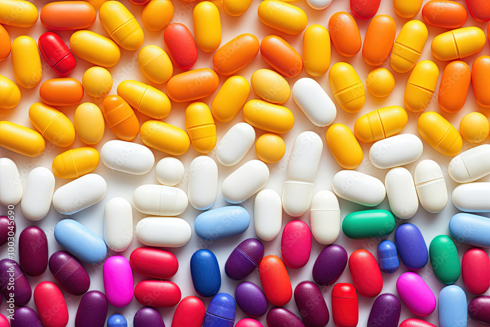 Background with pills and capsules in random ordered heap. Medical drug or dietary supplement concept. Generated AI Background with pills and capsules in random ordered heap. Medical drug or dietary supplement concept. Generated AI