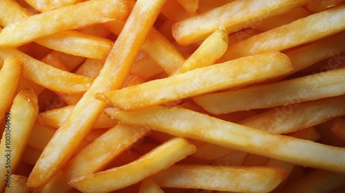 Freshly cooked golden French fries arranged in a delightful pattern on a serv...