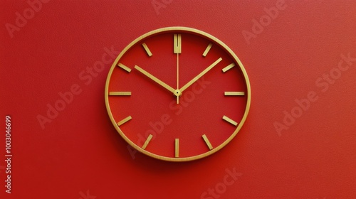 Elegant minimalistic wall clock design on a red background showcasing time an...