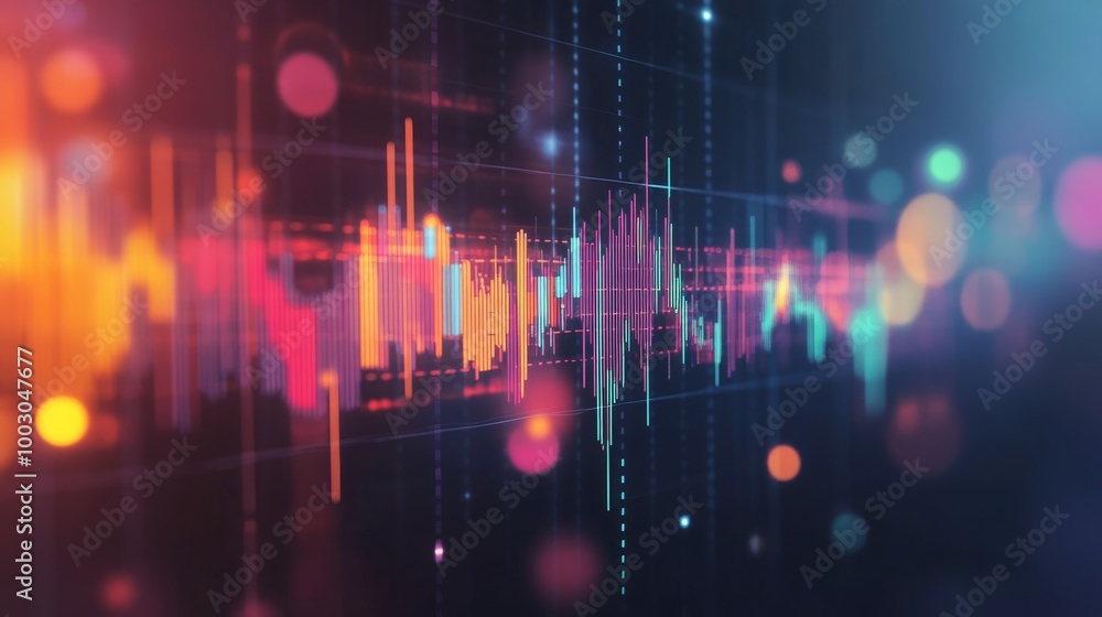 Fototapeta premium Vibrant abstract representation of sound waves in colorful neon tones at night