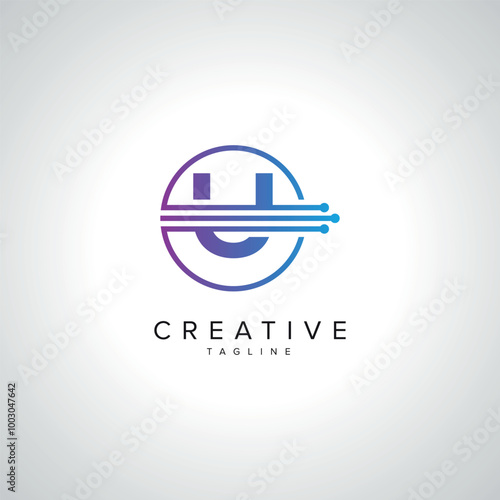 Abstract U Letter Tech Logo Design. Initial Technology Elements.