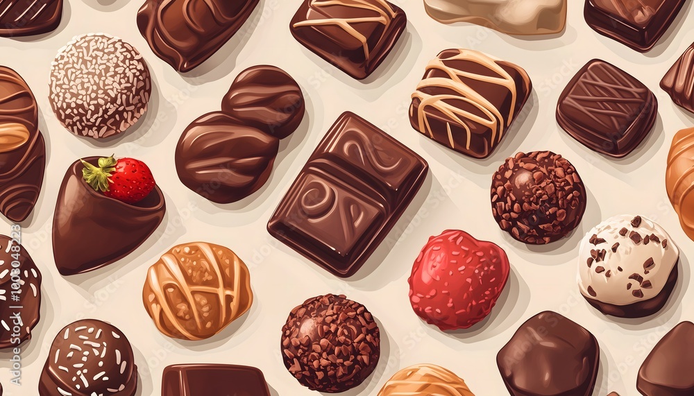 An assortment of gourmet chocolates on a white background An assortment of gourmet chocolates on a white background