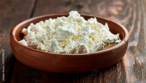 Wallpaper Mural Bowl of natural cottage cheese on wooden table. Tasty homemade food. Healthy breakfast. Torontodigital.ca