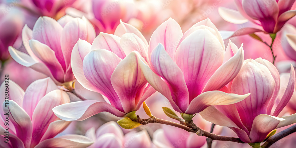 Magnolia Blossom: Delicate pink and white magnolia flowers in full bloom, bathed in warm sunlight. The image captures the beauty and fragility of nature, with soft petals and a gentle glow. Magnolia Blossom: Delicate pink and white magnolia flowers in full bloom, bathed in warm sunlight. The image captures the beauty and fragility of nature, with soft petals and a gentle glow.