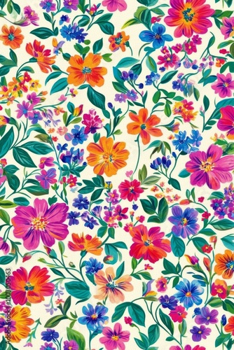 Bright tropical floral pattern with hibiscus and leaves on a light background