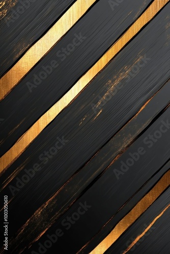 Elegant black and gold wooden wall with diagonal stripes showcasing modern de...