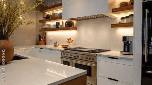 Modern kitchen interior with lighting design and stylish decor in a bright se...