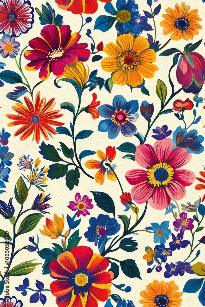 Bright tropical floral pattern with hibiscus and leaves on a light background Bright tropical floral pattern with hibiscus and leaves on a light background