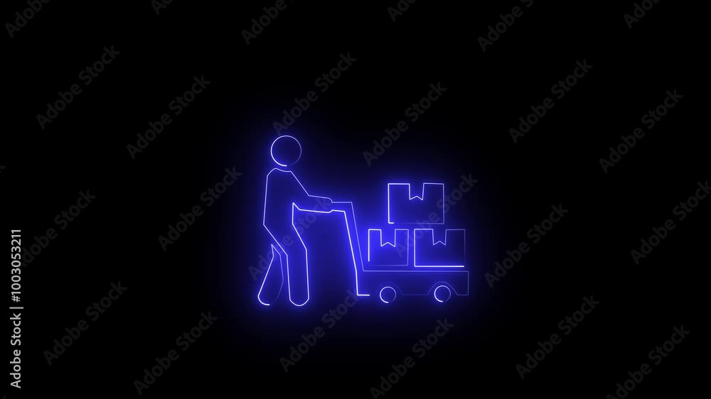 Neon Businessman character icon business man walk with briefcase animation on black background Neon Businessman character icon business man walk with briefcase animation on black background
