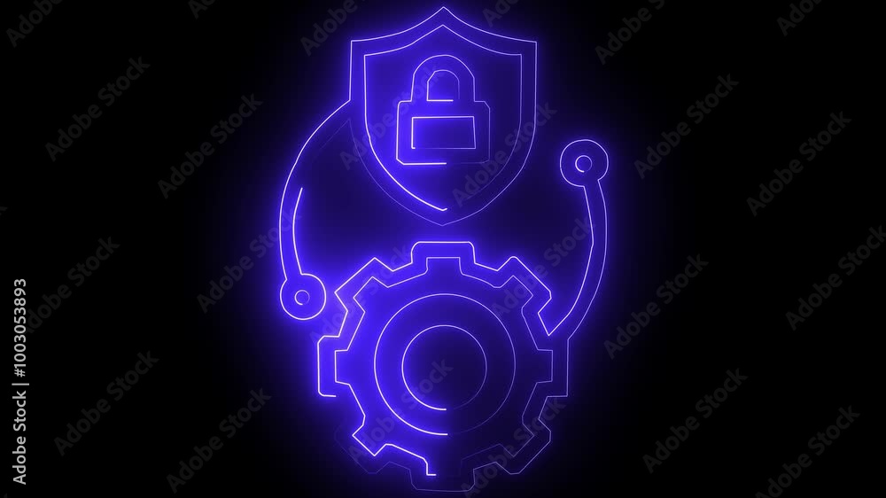 Glowing neon line lock and settings icon protection and safety access icon isolated on black background. Lock icon. Security, safety, protection. Glowing neon line lock and settings icon protection and safety access icon isolated on black background. Lock icon. Security, safety, protection.