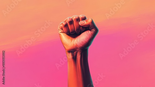 An advertit for the festival featuring a bold and empowering image of a fist raised in triumph representing the resilience and determination of those. Vector illustration photo