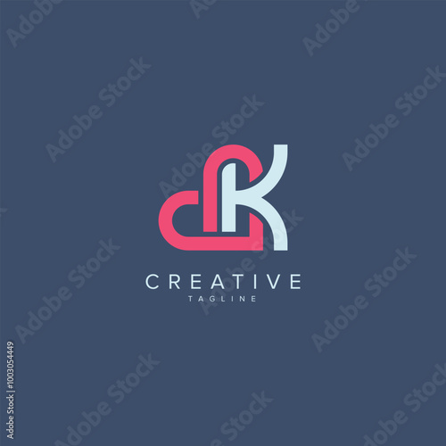 Abstract Heart Logo Design. Initial K Letter Concept.