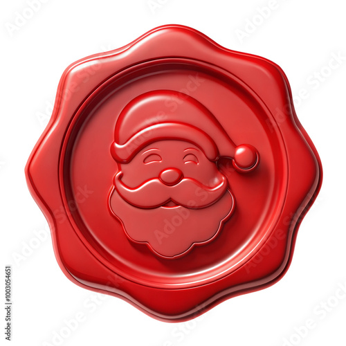 Red Christmas Wax Seals with Santa Claus face, isolated on white transparent background, png element. Santa Seal for Christmas letters photo