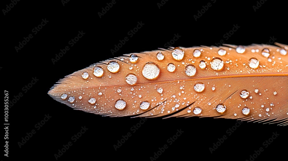 Macro Photo of Orange Feather with Water Droplets on Black Background Macro Photo of Orange Feather with Water Droplets on Black Background