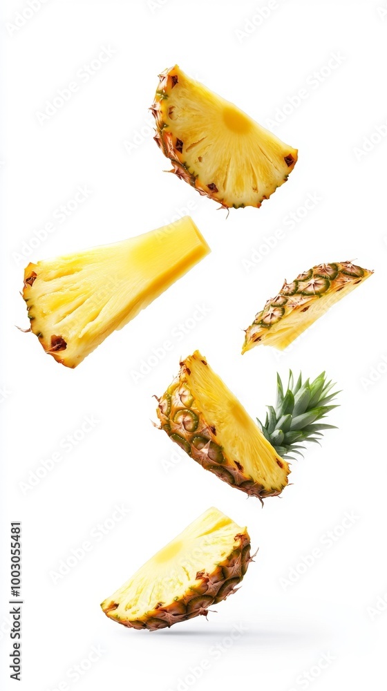Naklejka premium Floating Pineapple Slices – Generative AI