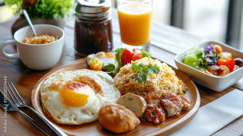 American breakfast, Thai fried rice American breakfast, Thai fried rice