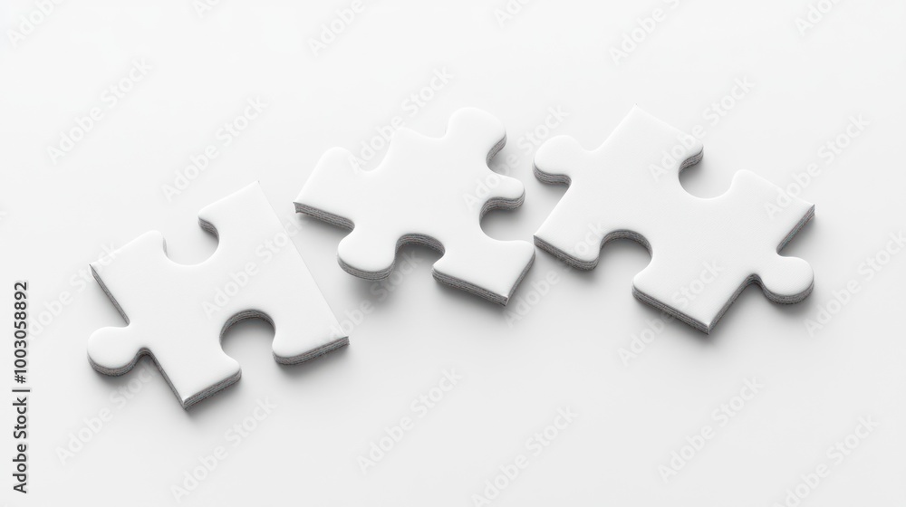 Three white puzzle pieces on a light background, symbolizing connection and problem-solving. Three white puzzle pieces on a light background, symbolizing connection and problem-solving.