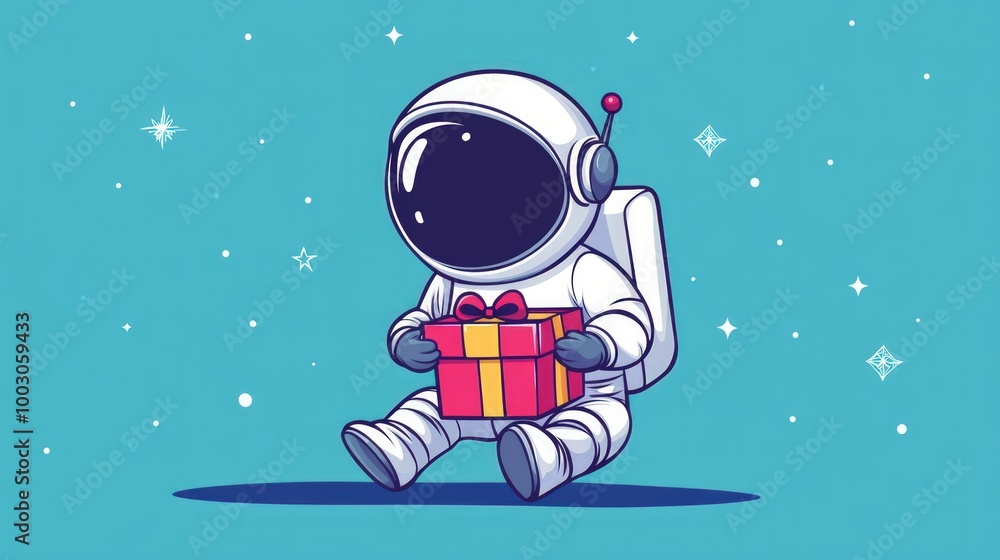 An astronaut holding a gift box in space. An astronaut holding a gift box in space.