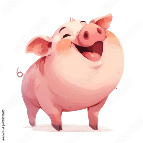 Happy cartoon pig illustration with a big smile, perfect for children's books, educational materials, and farm-themed designs. photo