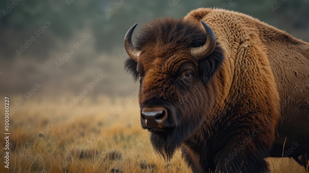 Fototapeta premium realistic illustration of a bison in the savannah