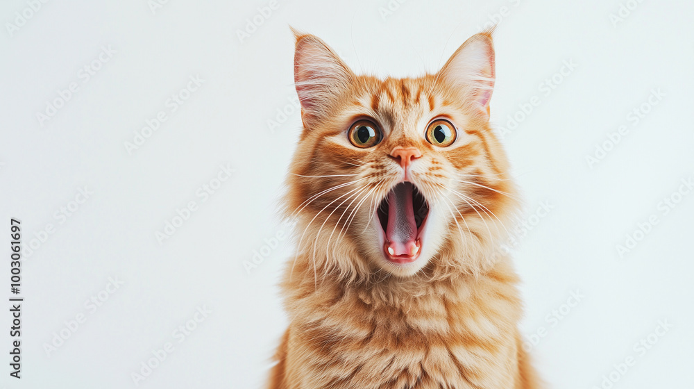 Shocked Orange Cat Staring with Open Mouth on White Surface
Shocked Orange Cat Staring with Open Mouth on White Surface