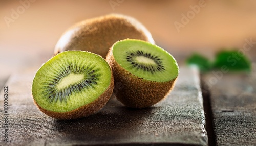 fresh and ripe sliced kiwi on the rustic background selective focus shallow depth of field photo