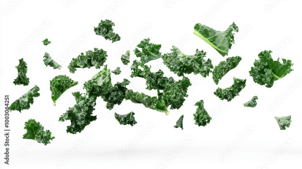Floating Kale Leaves on White Background – Generative AI Floating Kale Leaves on White Background – Generative AI