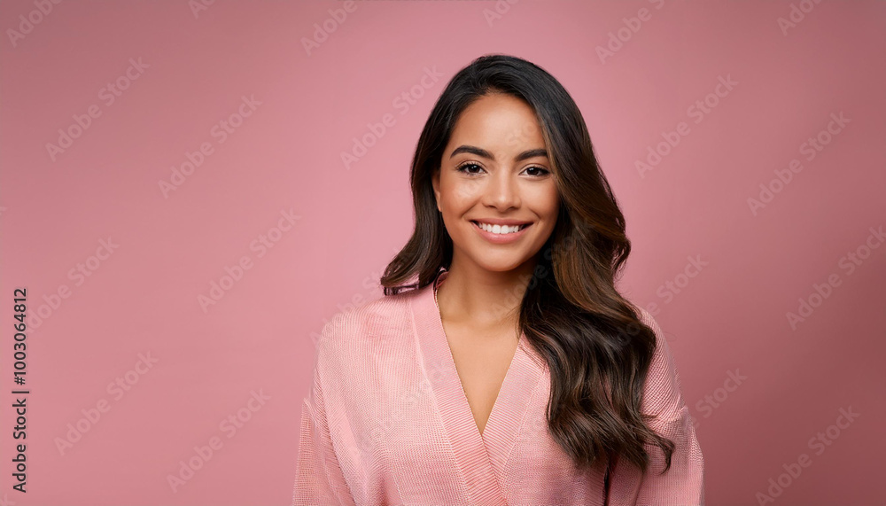 Happy Brunette Latina Woman Smiling. Photo Studio. Bold Colors Background. Happy Brunette Latina Woman Smiling. Photo Studio. Bold Colors Background.
