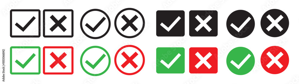 Check and cross icons set vector. Isolated on transparent background. Check and cross icons set vector. Isolated on transparent background.