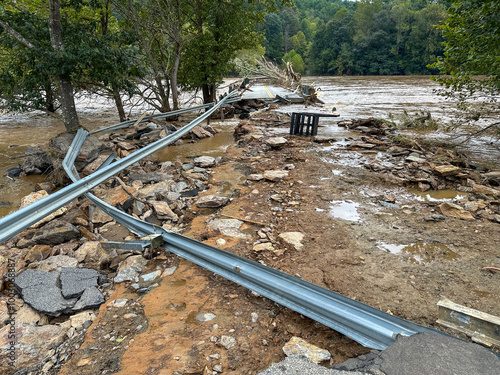 Wallpaper Mural Low Water Bridge in Fries, VA destroyed by Hurricane Helene Torontodigital.ca