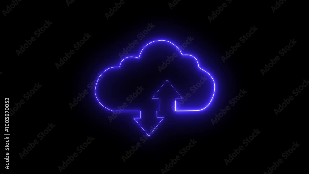 Cloud computing glowing neon Downloading icon animation on black background Cloud computing glowing neon Downloading icon animation on black background